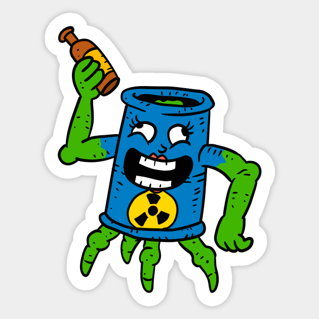 drinking nuclear waste barrel. power plant. silly cartoon. Sticker by JJadx